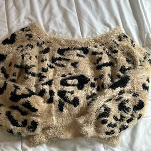 Cheetah furry off the shoulder crop sweater